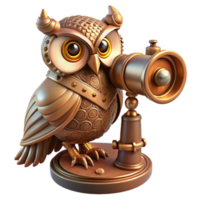 vibrant abstract A steampunk inspired mechanical owl perched on a brass telescope, gears and cogs intricately detailed, illuminated by warm, flickering candlelight premium png