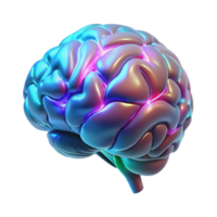 vibrant modern A hyperrealistic holographic projection of a human brain rotating slowly, intricate neural pathways glowing in different colors, lit by a cool, clinical light high quality png