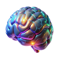 serene minimalist A hyperrealistic holographic projection of a human brain rotating slowly, intricate neural pathways glowing in different colors, lit by a cool, clinical light original png
