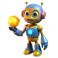 vibrant modern A whimsical, cartoonish robot holding a glowing orb, bright, primary colors, digital art style original png