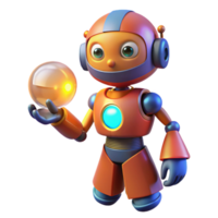 magnificent creative A whimsical, cartoonish robot holding a glowing orb, bright, primary colors, digital art style 4K png