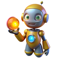 beautiful vintage A whimsical, cartoonish robot holding a glowing orb, bright, primary colors, digital art style high quality png