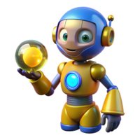 stunning creative A whimsical, cartoonish robot holding a glowing orb, bright, primary colors, digital art style professional png