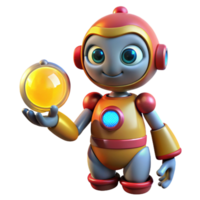 extraordinary modern A whimsical, cartoonish robot holding a glowing orb, bright, primary colors, digital art style 4K png