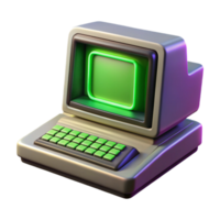 stunning vintage A vintage computer terminal displaying cryptic code, glowing green against a dark background, synthwave style, dramatic lighting high resolution png