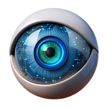 magnífico abstrato uma altamente detalhado, fotorrealista cyborg olho com intrincado circuitos visível abaixo a íris, refletindo uma paisagem urbana, aceso de uma legal azul luz autêntico png