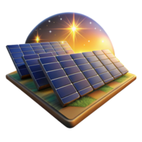 beautiful rustic A field of solar panels stretching towards the horizon under a vibrant, starry sky, rendered in a painterly style, warm, golden hour lighting premium png
