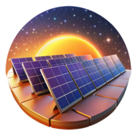 stunning contemporary A field of solar panels stretching towards the horizon under a vibrant, starry sky, rendered in a painterly style, warm, golden hour lighting genuine png
