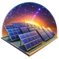 dramático artístico uma campo do solar painéis alongamento para a horizonte debaixo uma vibrante, estrelado céu, rendido dentro uma pintor estilo, esquentar, dourado hora iluminação genuíno png
