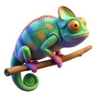 elegant rustic A chameleon perched on a brightly colored branch, showcasing its vibrant camouflage, macro photography with a bokeh effect high resolution png