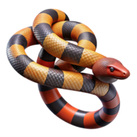 vibrant classic A vibrant coral snake coiled around a branch, rainforest setting with dappled light, hyperrealistic render authentic png