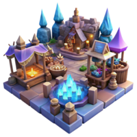 elegant traditional A bustling marketplace in a subterranean city, illuminated by glowing crystals and populated by diverse fantasy races, stalls overflowing with strange and magical wares.... png