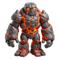 vibrant minimalist A towering golem crafted from volcanic rock, magma flowing through its cracks, standing amidst a desolate, ash covered landscape. Ominous, red hued lighting.... png