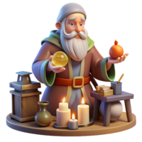 beautiful vintage A wise old wizard with a long white beard, studying a glowing orb in his cluttered workshop, surrounded by potions, scrolls, and magical artifacts. Warm, inviting lighting.... png