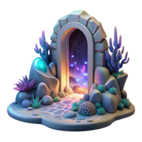 magnificent classic A portal shimmering with iridescent light, opening onto a breathtaking vista of a fantastical landscape, strange and alien flora and fauna visible within.... png