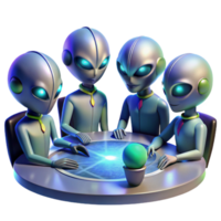 stunning contemporary A group of alien diplomats, with iridescent scales and multifaceted eyes, gathered around a holographic table displaying a galactic map, bathed in the warm, ambient light of... png
