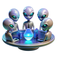 magnificent classic A group of alien diplomats, with iridescent scales and multifaceted eyes, gathered around a holographic table displaying a galactic map, bathed in the warm, ambient light of... png
