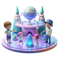 magnificent vintage A group of children, playing with holographic toys in a futuristic park, illuminated by the soft, pastel colors of a simulated sky. Dreamlike and whimsical style premium png