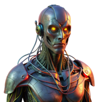 beautiful rustic A decaying cyborg with exposed wires and glowing circuitry, dark and moody lighting, cyberpunk style exclusive png