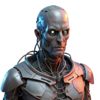 extraordinary artistic A decaying cyborg with exposed wires and glowing circuitry, dark and moody lighting, cyberpunk style authentic png