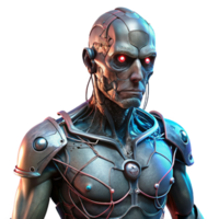 magnificent artistic A decaying cyborg with exposed wires and glowing circuitry, dark and moody lighting, cyberpunk style high quality png