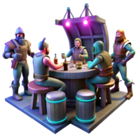 magnificent vintage A group of space pirates in a zero gravity tavern, dimly lit with neon signs, gritty realism style authentic png