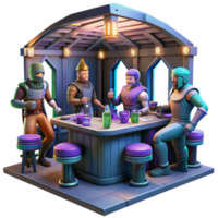 beautiful modern A group of space pirates in a zero gravity tavern, dimly lit with neon signs, gritty realism style 4K png