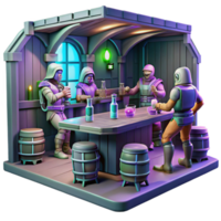 vibrant contemporary A group of space pirates in a zero gravity tavern, dimly lit with neon signs, gritty realism style original png