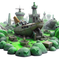 elegant rustic A spaceship graveyard filled with derelict vessels, eerie green fog, matte painting style original png