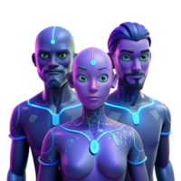 dramatic vintage A group of genetically modified humans with bioluminescent tattoos, ultraviolet lighting, biopunk style professional png