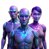 elegant artistic A group of genetically modified humans with bioluminescent tattoos, ultraviolet lighting, biopunk style authentic png