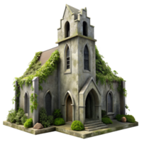 beautiful creative A solitary, crumbling Brutalist concrete church, overgrown with ivy, dim overcast lighting, hyperrealistic, eerie atmosphere, tilt shift lens effect, detailed png