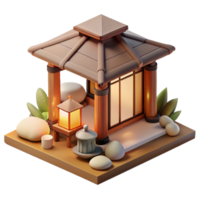 serene artistic A minimalist Japanese tea house, natural wood and paper, zen garden, soft diffuse lighting, serene, peaceful, high quality png