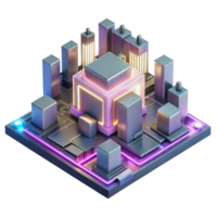vibrant minimalist A microscopic view of a circuit board, forming intricate architectural structures, neon light trails, abstract, futuristic, genuine png