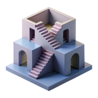 dramatic contemporary A gravity defying Escher esque building, impossible angles, stairs leading nowhere, soft diffuse lighting, surreal, mind bending, exclusive png
