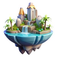 extraordinary traditional A floating island with a futuristic city, waterfalls cascading down, vibrant tropical vegetation, bright daylight, utopian, paradise, 4K png