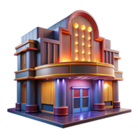 elegant abstract An art deco cinema, gleaming chrome and neon signage, illuminated by the warm glow of streetlights on a rainy night. Cinematic, slightly blurred high quality png