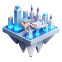 stunning creative A futuristic floating city, sleek white buildings connected by glowing blue bridges, soft diffuse lighting. Cyberpunk, isometric view exclusive png