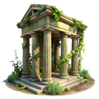 wonderful creative A crumbling ancient temple, overgrown with vines and moss, dappled sunlight filtering through the ruined columns. Romantic, painterly genuine png