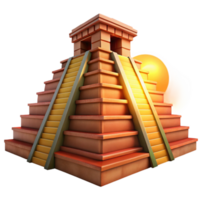 elegant minimalist A towering Mayan pyramid, intricate carvings and vibrant colors, bathed in the golden light of a setting sun. Ancient, majestic high resolution png
