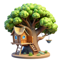 dramatic rustic A whimsical treehouse, built into the branches of a giant oak, dappled sunlight filtering through the leaves. Fairytale, magical 4K png