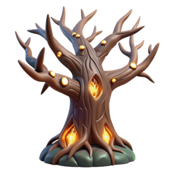 lindo minimalista a ancestral, nodoso árvore com brilhando runas esculpido para dentro Está latido, etéreo iluminação, misterioso atmosfera, arte nouveau estilo, original png