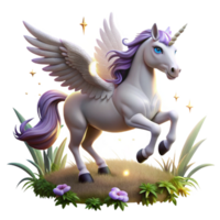 magnificent artistic A graceful, winged unicorn leaping through a field of stardust, soft lighting, magical atmosphere, fantasy art style, authentic png