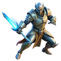 magnifique traditionnel une puissant, blindé Chevalier maniant une embrasé épée, spectaculaire éclairage, dynamique pose, fantaisie art style, professionnel png