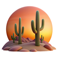 serene classic A desert landscape at sunset, with towering cacti silhouetted against the fiery sky, graphic novel style original png