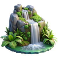 vibrant creative A cascading waterfall flowing over moss covered rocks, surrounded by lush ferns, photorealistic style original png