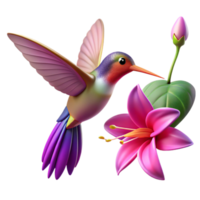wonderful modern A delicate hummingbird hovering near a vibrant fuchsia flower, soft focus, nature photography style high resolution png