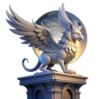 extraordinary contemporary A majestic griffin perched atop a crumbling clock tower, feathers ruffled by a fierce wind, illuminated by a single beam of moonlight, Art Nouveau style high resolution png