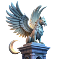 beautiful classic A majestic griffin perched atop a crumbling clock tower, feathers ruffled by a fierce wind, illuminated by a single beam of moonlight, Art Nouveau style original png