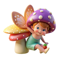 stunning abstract A mischievous pixie with butterfly wings, sprinkling iridescent dust over a sleeping mushroom, soft dappled sunlight, children's book illustration style premium png